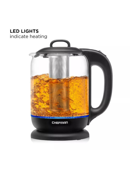 TETERA ELECTRICA CHEFMAN INALAMBRICA 1 7LTS LUZ LED CTRL DIGITAL INFUSOR JARRA DE CRISTAL NEGRO